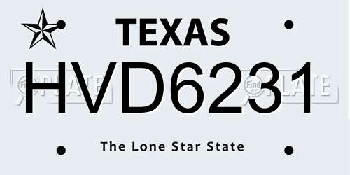 HVD6231 Texas License Plate