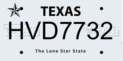 HVD7732 Texas License Plate
