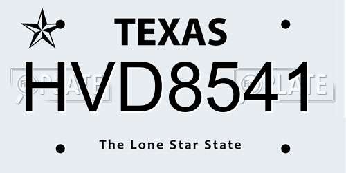HVD8541 Texas License Plate