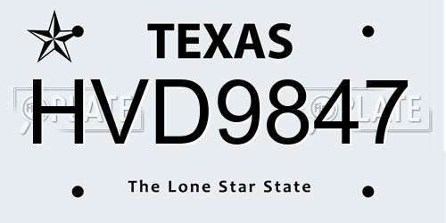HVD9847 Texas License Plate