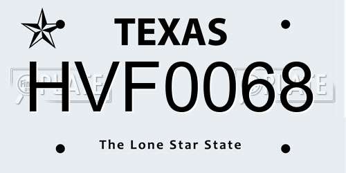 HVF0068 Texas License Plate