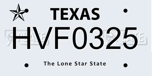 HVF0325 Texas License Plate