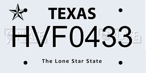 HVF0433 Texas License Plate