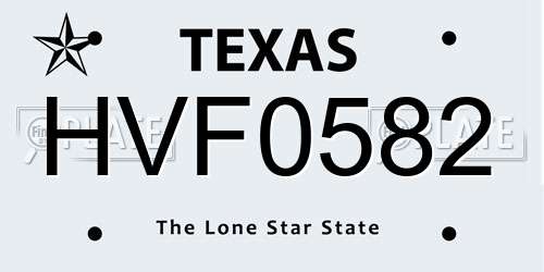 HVF0582 Texas License Plate