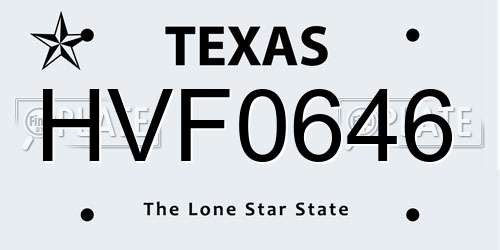 HVF0646 Texas License Plate