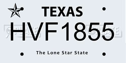HVF1855 Texas License Plate