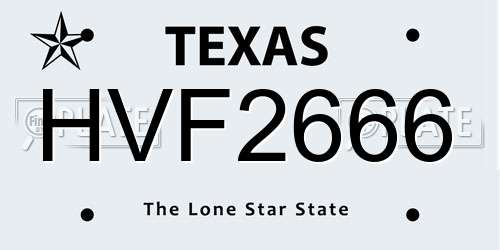 HVF2666 Texas License Plate