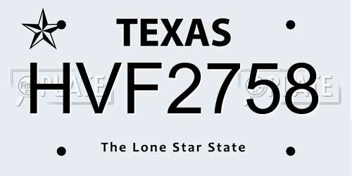 HVF2758 Texas License Plate