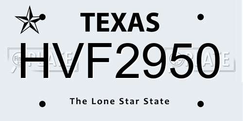 HVF2950 Texas License Plate