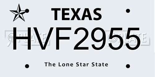 HVF2955 Texas License Plate