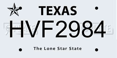 HVF2984 Texas License Plate