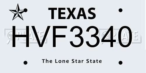 HVF3340 Texas License Plate