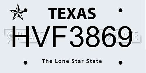HVF3869 Texas License Plate