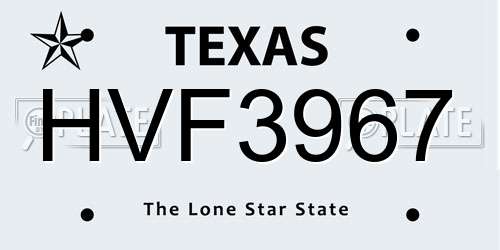 HVF3967 Texas License Plate