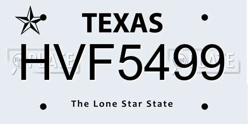 HVF5499 Texas License Plate