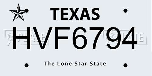 HVF6794 Texas License Plate