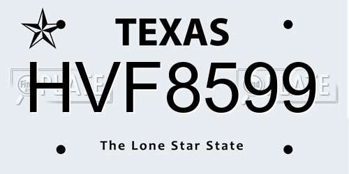 HVF8599 Texas License Plate