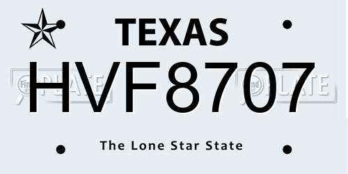 HVF8707 Texas License Plate