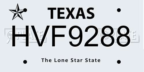 HVF9288 Texas License Plate