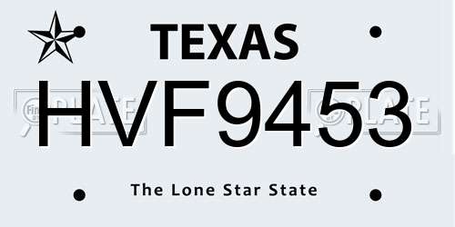 HVF9453 Texas License Plate