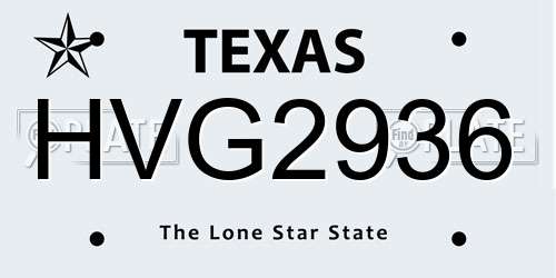 HVG2936 Texas License Plate