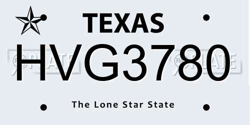 HVG3780 Texas License Plate