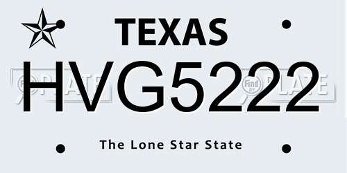 HVG5222 Texas License Plate