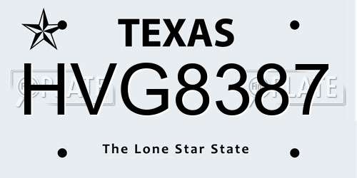 HVG8387 Texas License Plate