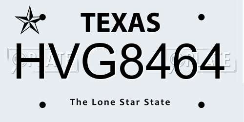 HVG8464 Texas License Plate