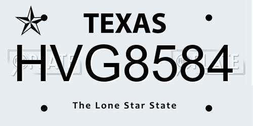 HVG8584 Texas License Plate