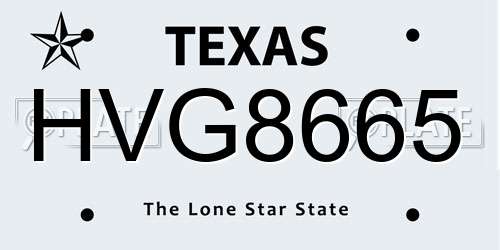 HVG8665 Texas License Plate