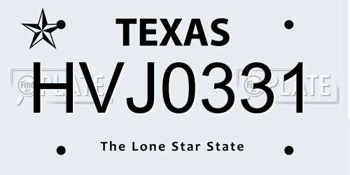 HVJ0331 Texas License Plate
