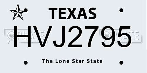 HVJ2795 Texas License Plate