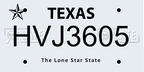 HVJ3605 Texas License Plate