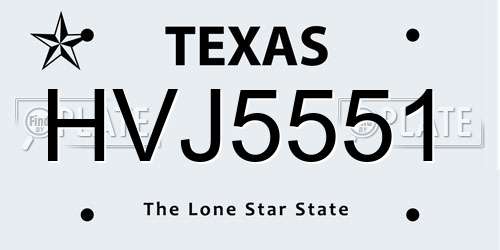 HVJ5551 Texas License Plate