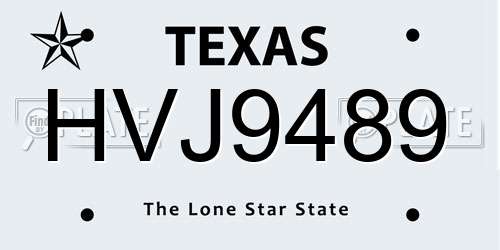 HVJ9489 Texas License Plate
