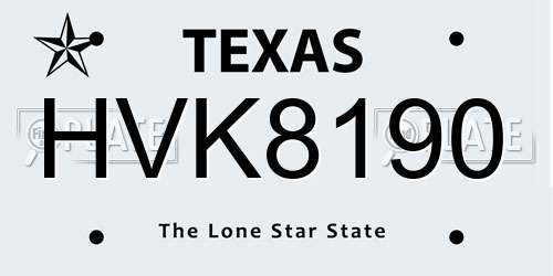 HVK8190 Texas License Plate