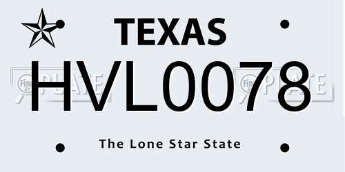 HVL0078 Texas License Plate