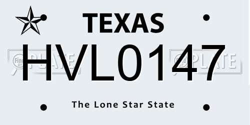 HVL0147 Texas License Plate