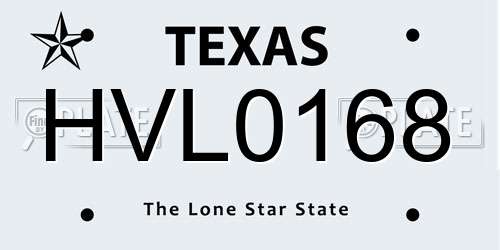HVL0168 Texas License Plate
