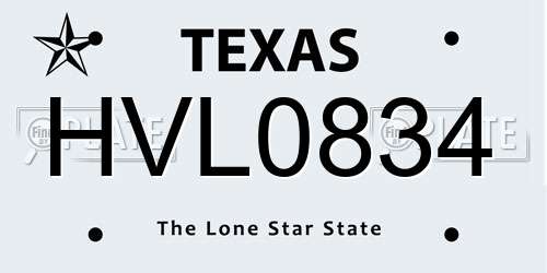 HVL0834 Texas License Plate