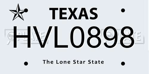 HVL0898 Texas License Plate