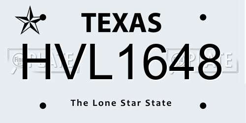 HVL1648 Texas License Plate