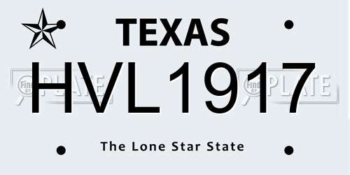 HVL1917 Texas License Plate