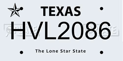 HVL2086 Texas License Plate