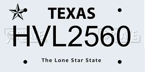 HVL2560 Texas License Plate