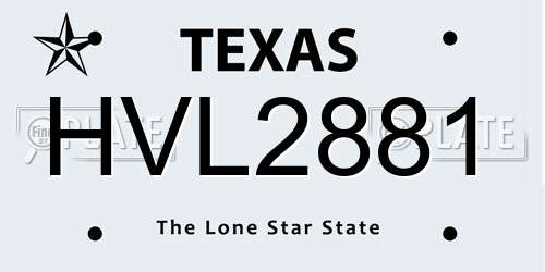 HVL2881 Texas License Plate