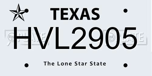 HVL2905 Texas License Plate