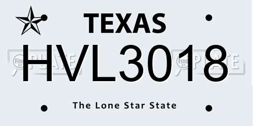 HVL3018 Texas License Plate