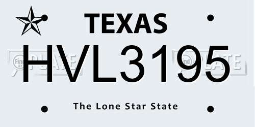 HVL3195 Texas License Plate